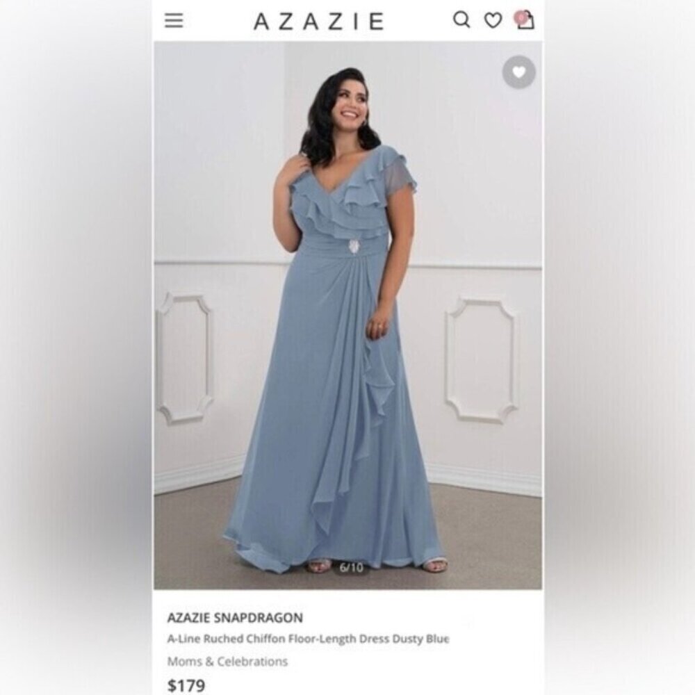 AZAZIE maxi dress A-Line Ruched Chiffon Floor-Length Dress Dusty Blue Size 10 - Picture 2 of 14